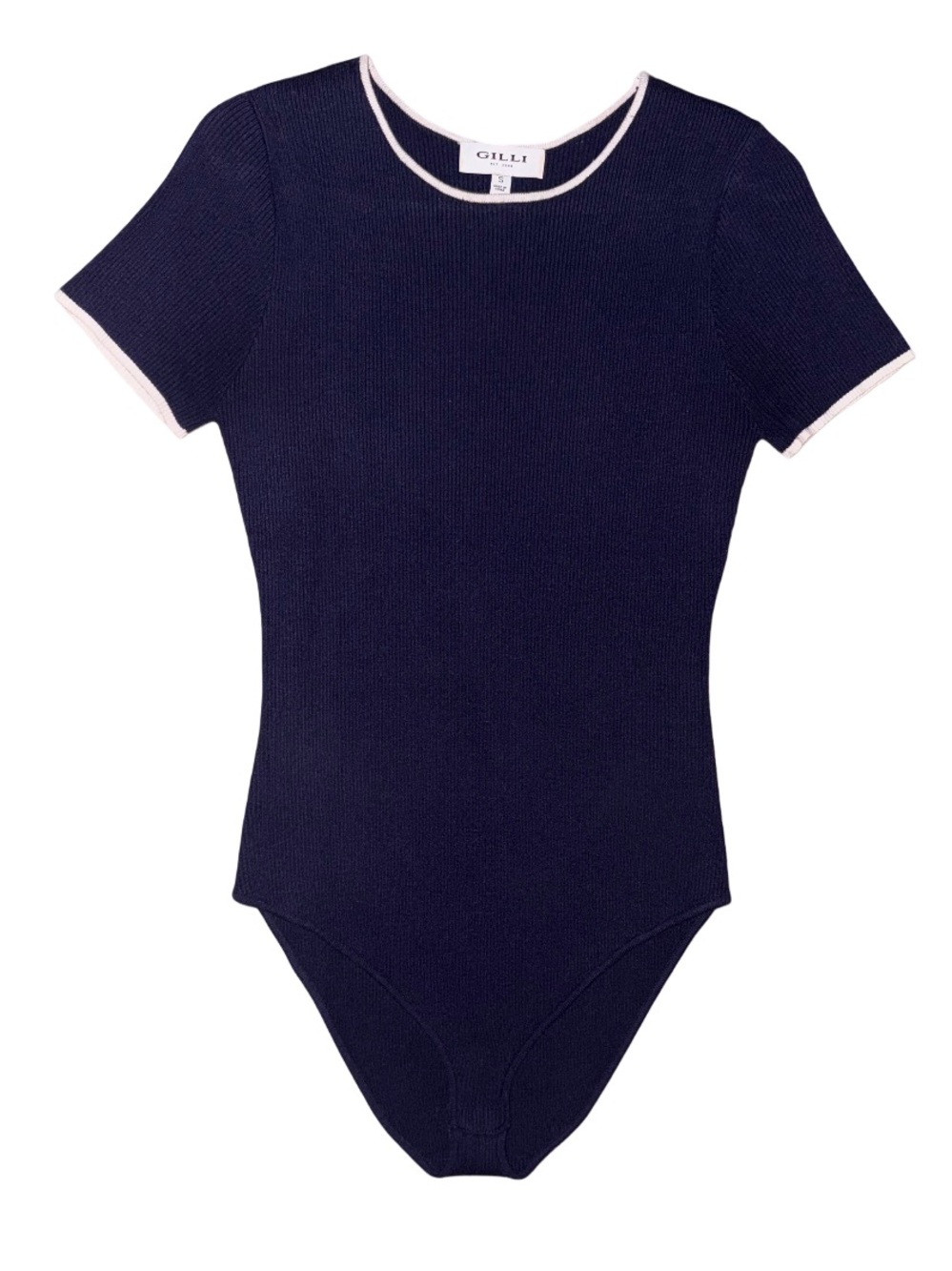 Gilli Navy Ribbed Short-Sleeve Bodysuit with White Trim